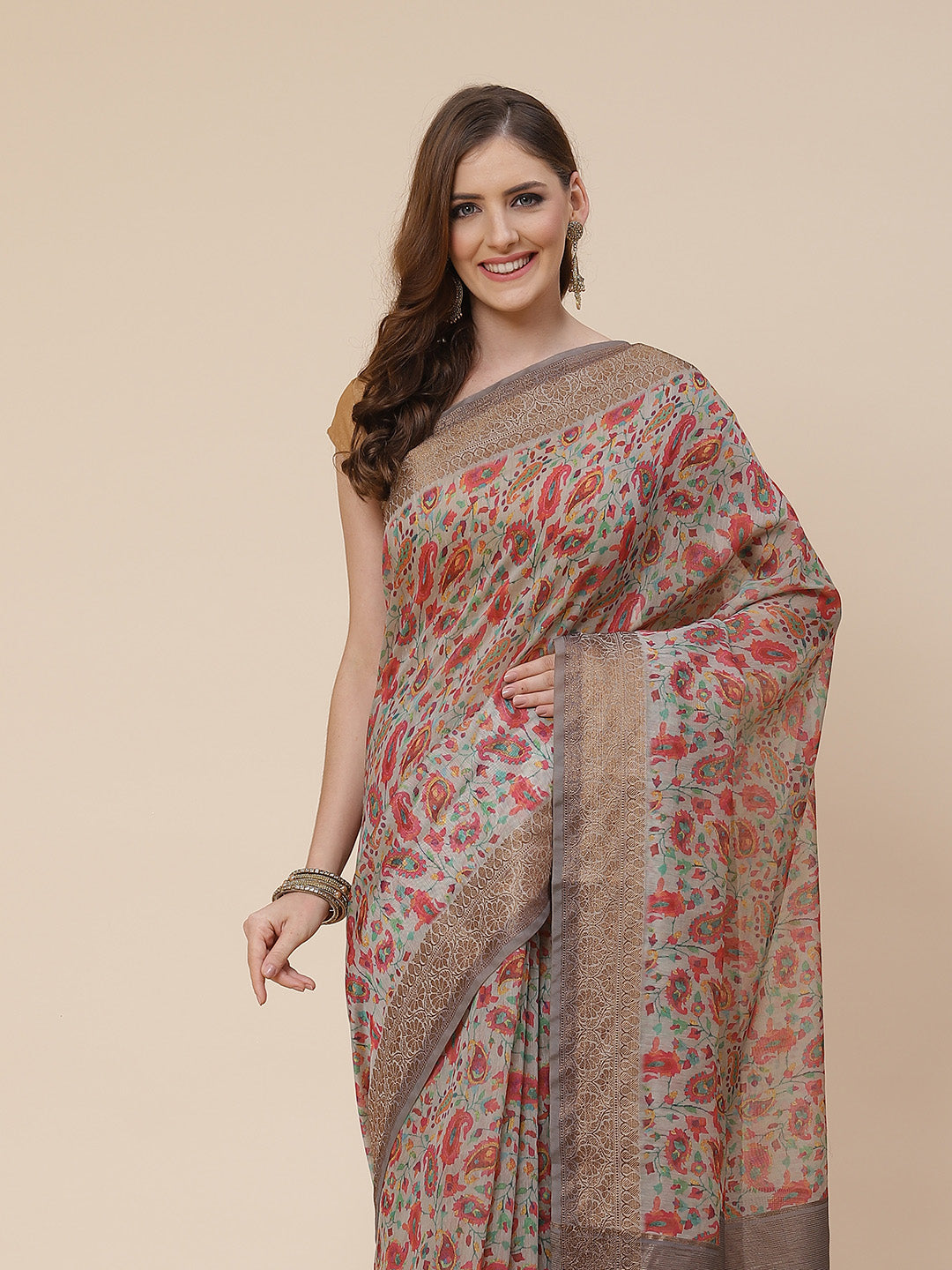 Printed Banarasi Border Pallu Cotton Saree
