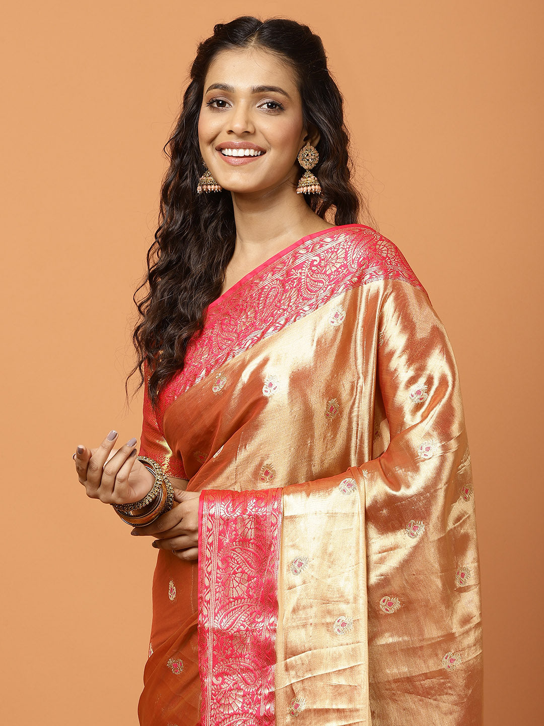 Plain Zari Border Banarasi Woven Saree