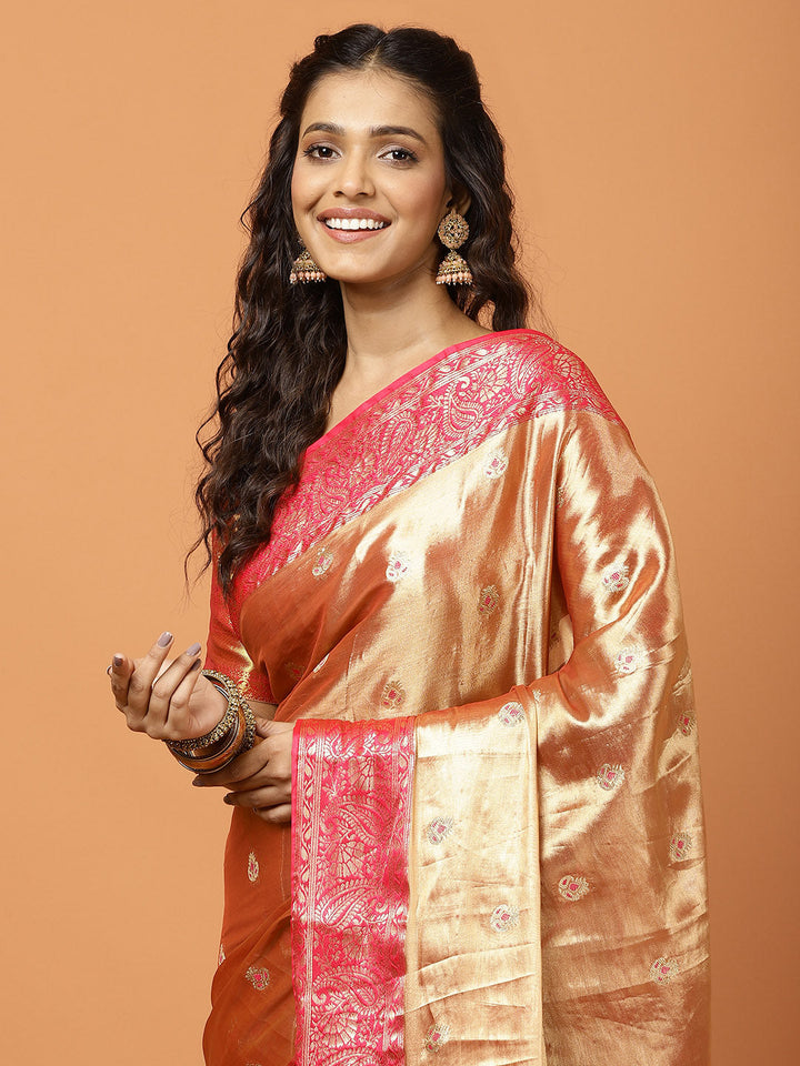 Plain Zari Border Banarasi Woven Saree