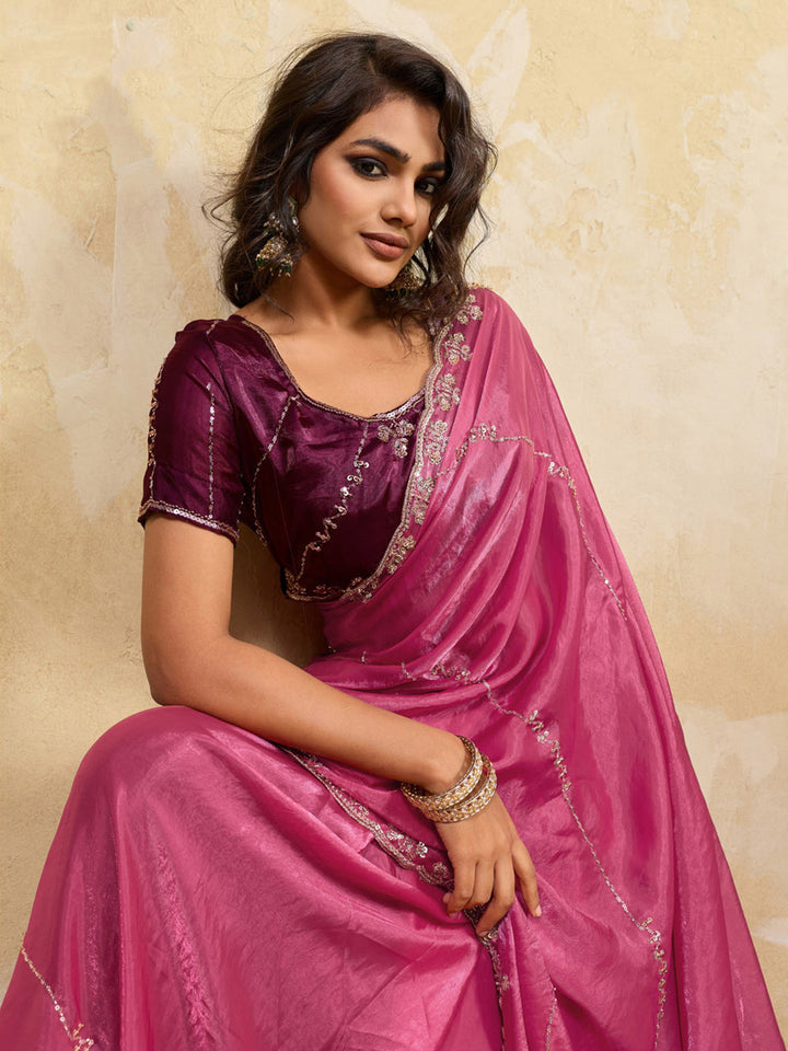 Embroidered Satin Velvet Saree