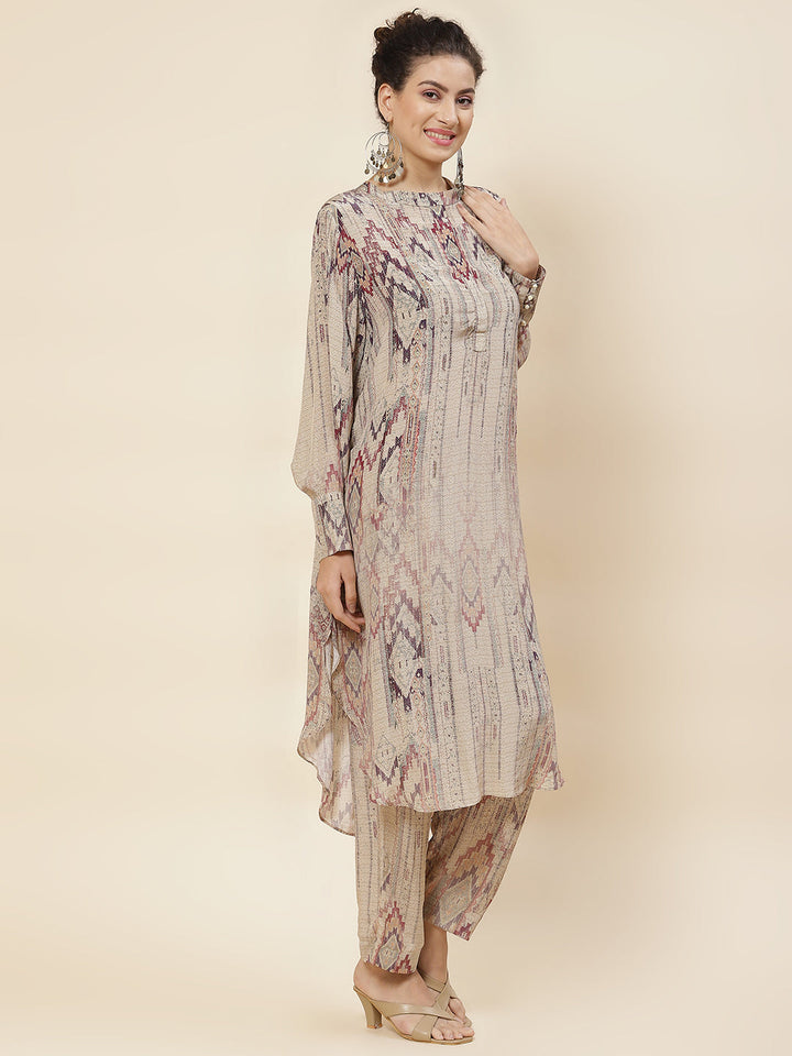 Printed Crepe Kurta With Pants