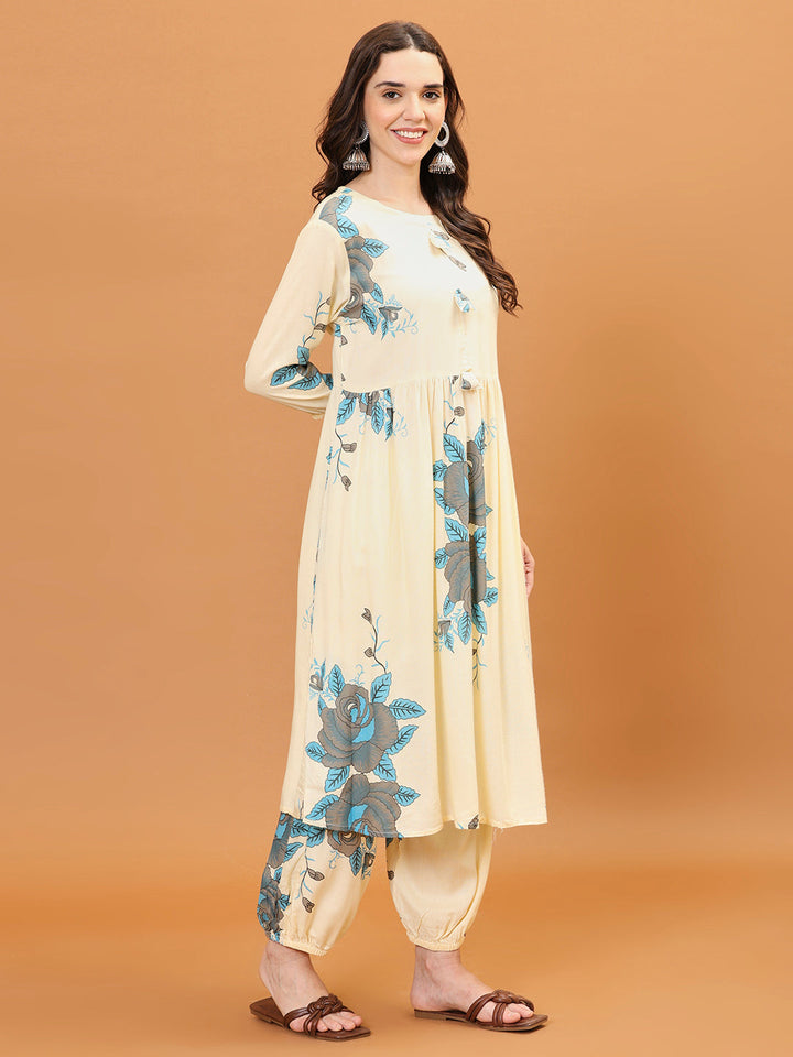 Printed Cotton Kurta With Pant &amp; Dupatta