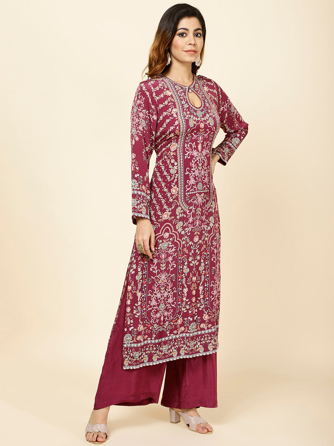 Digital Floral Printed Crepe Kurta With Palazzo &amp; Dupatta
