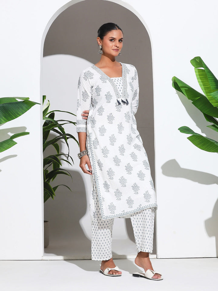 Printed Cotton Blend Kurta With Pant &amp; Dupatta
