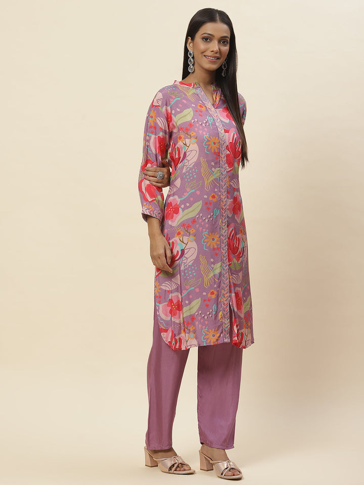 Floral Printed Muslin Kurta With Pants