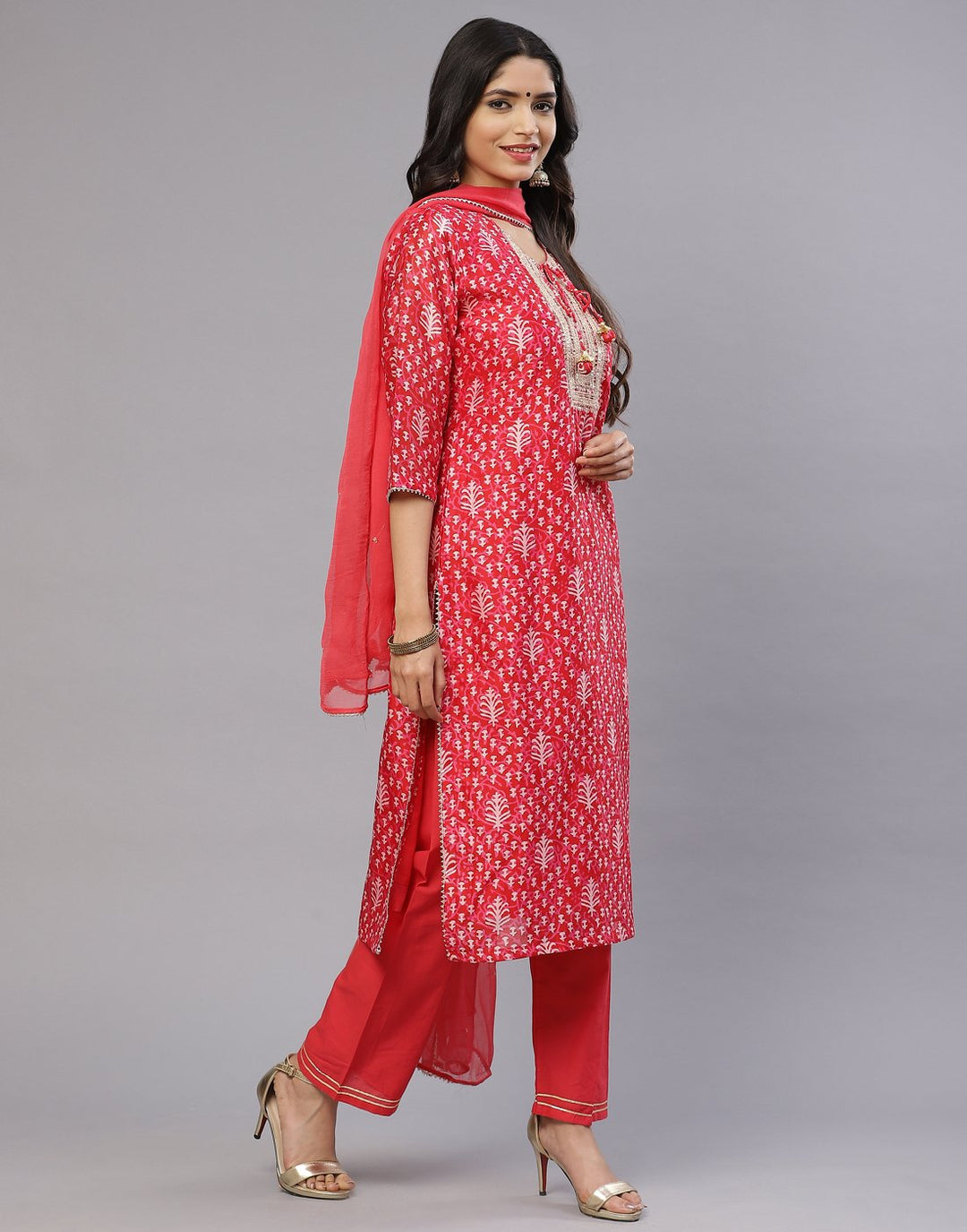 Hot pink and Mustard Cotton Chanderi Salwar Kameez