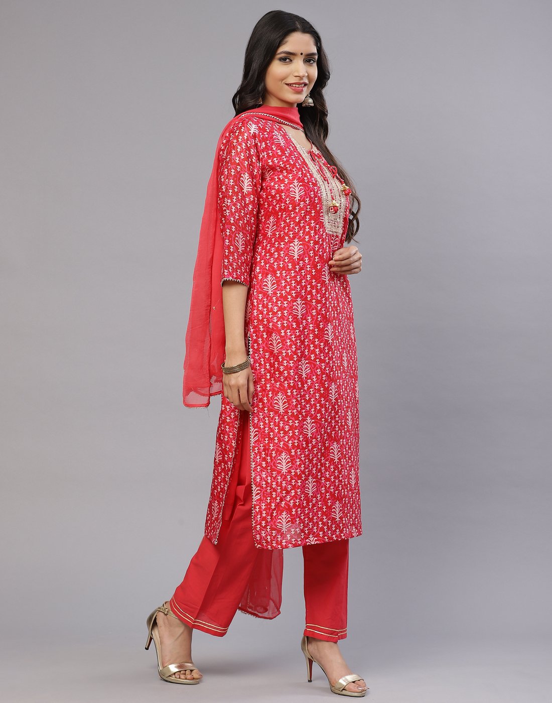 Hot pink and Mustard Cotton Chanderi Salwar Kameez