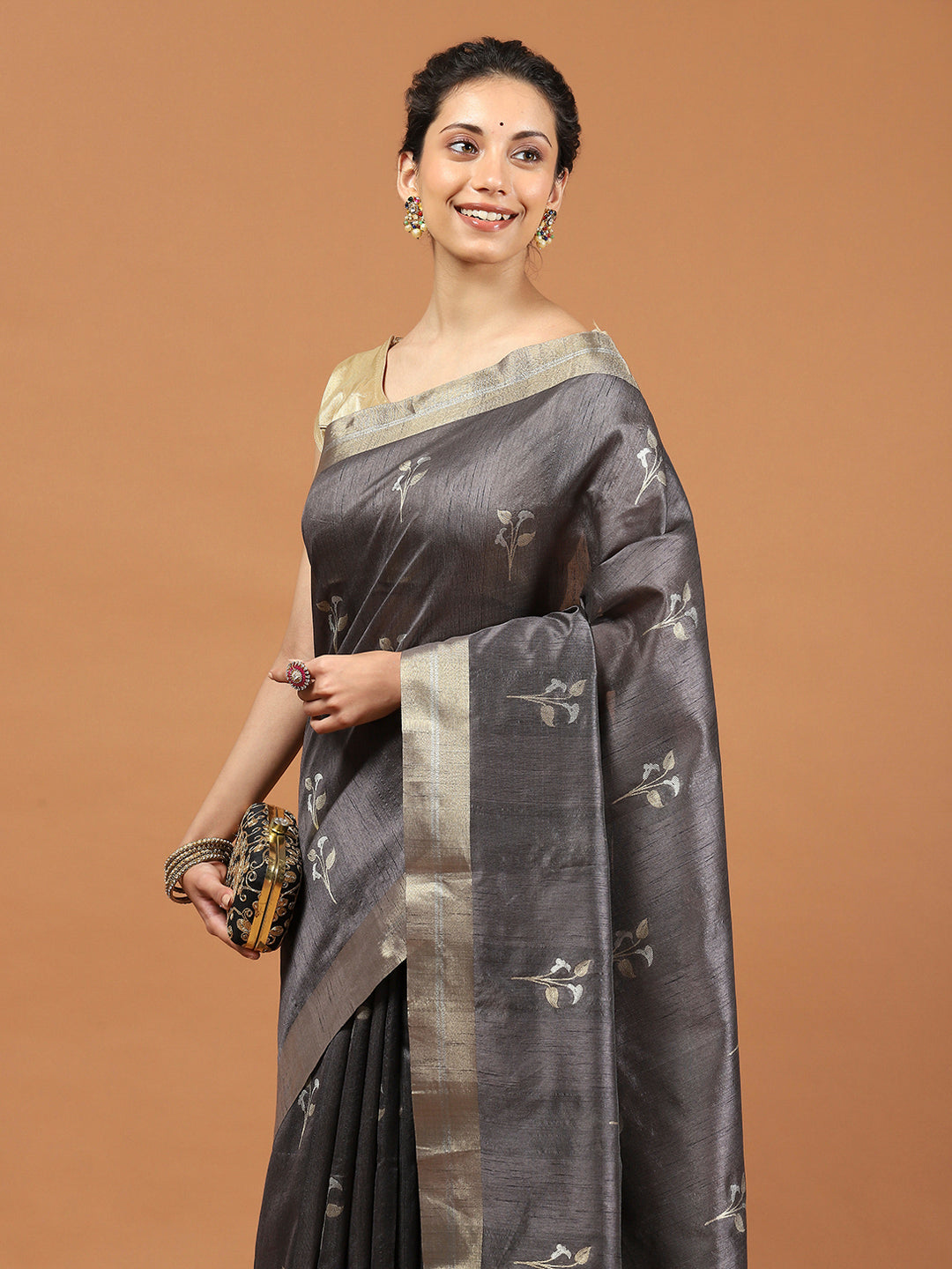 Woven Border Booti Art Silk Saree