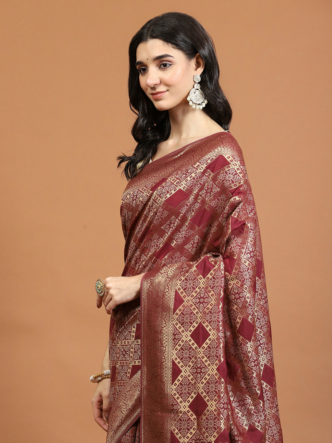 Zari Border Booti Art Silk Woven Saree