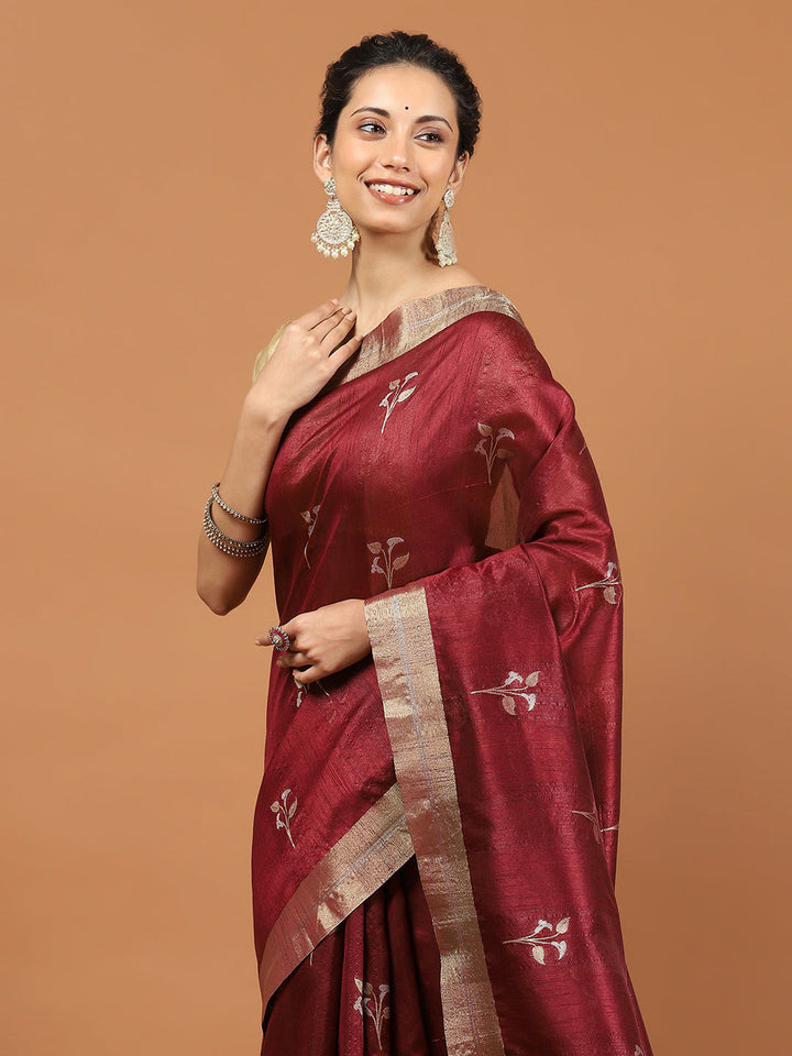 Woven Border Booti Art Silk Saree