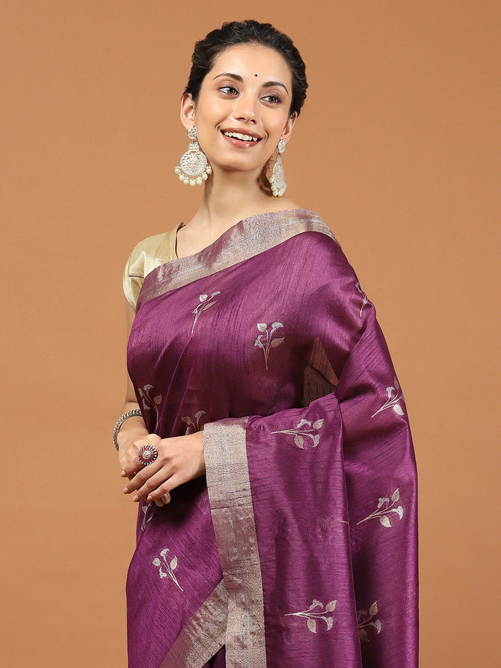 Woven Border Booti Art Silk Saree
