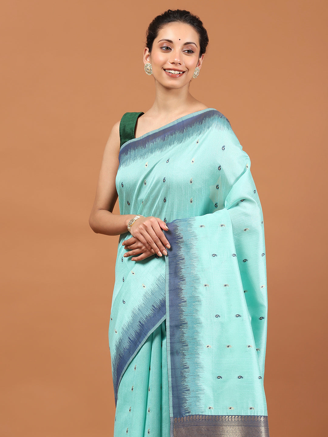 Woven Border Booti Art Silk Saree
