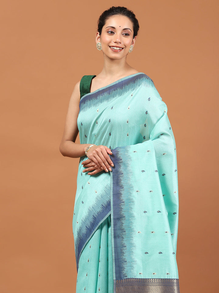 Woven Border Booti Art Silk Saree