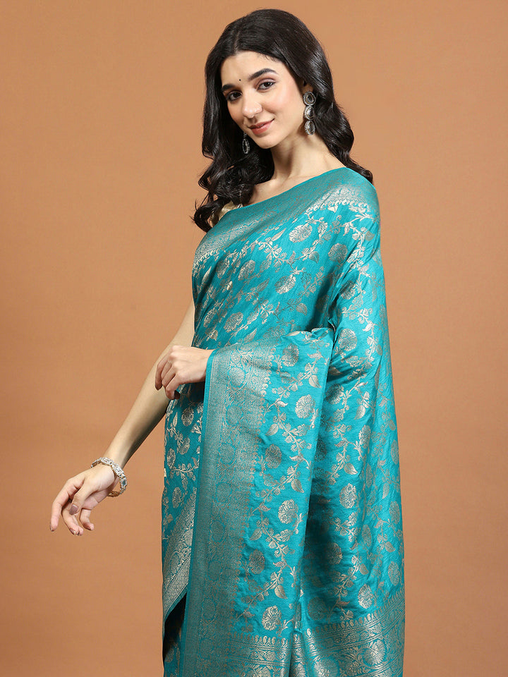 Zari Border Booti Art Silk Woven Saree