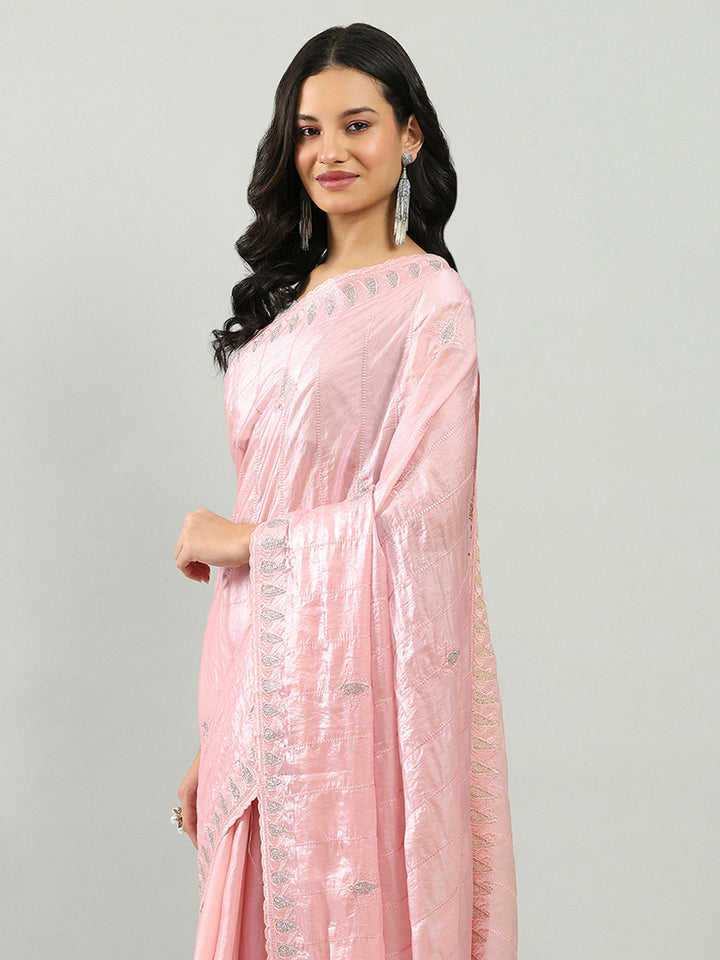 Zari Border Booti Organza Saree