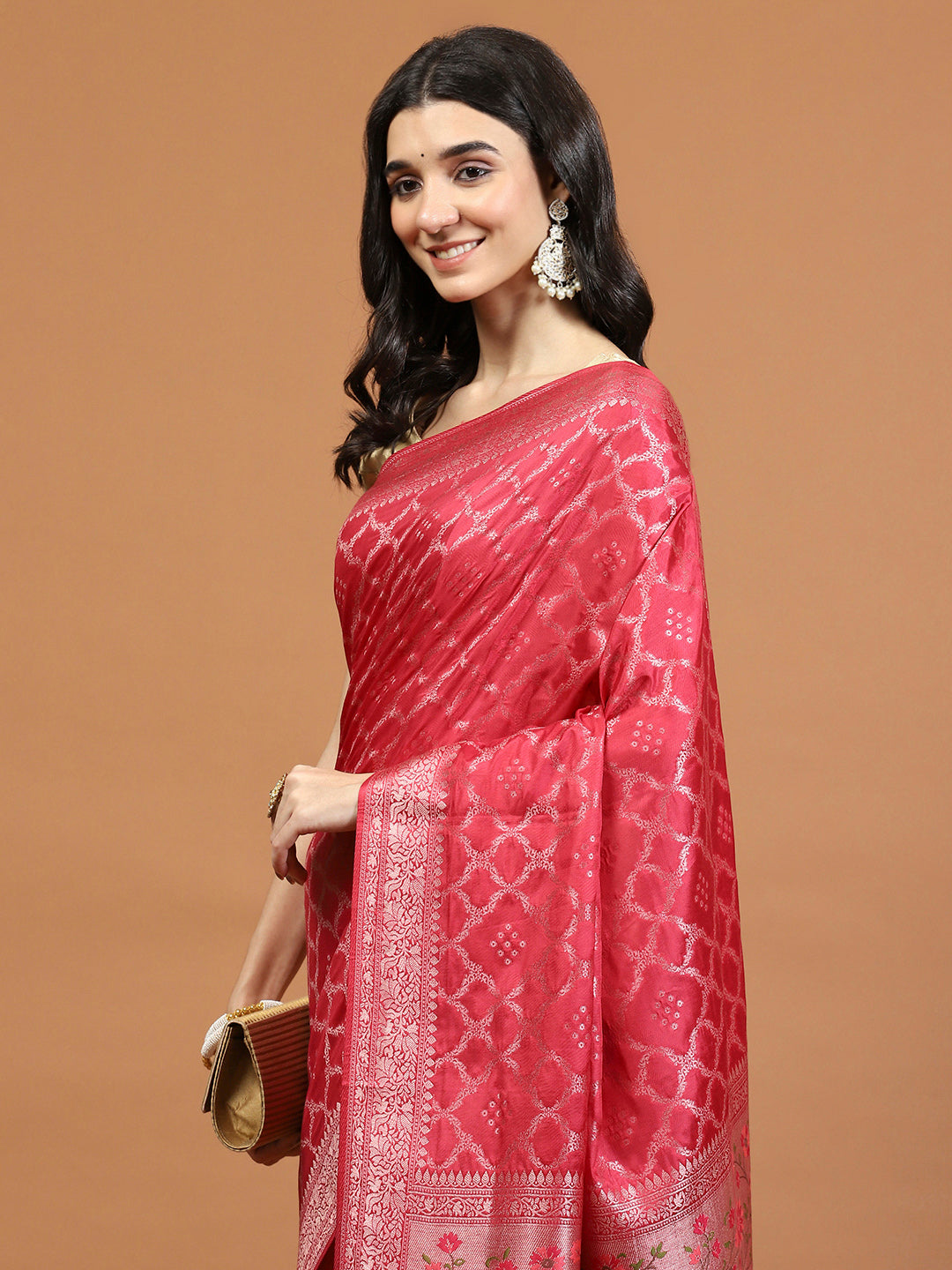 Zari Border Booti Art Silk Woven Saree