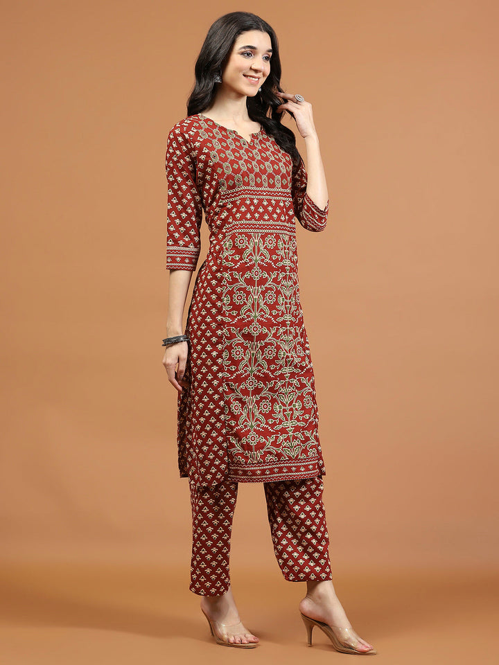 Printed Cotton Blend Kurta With Pants &amp; Dupatta