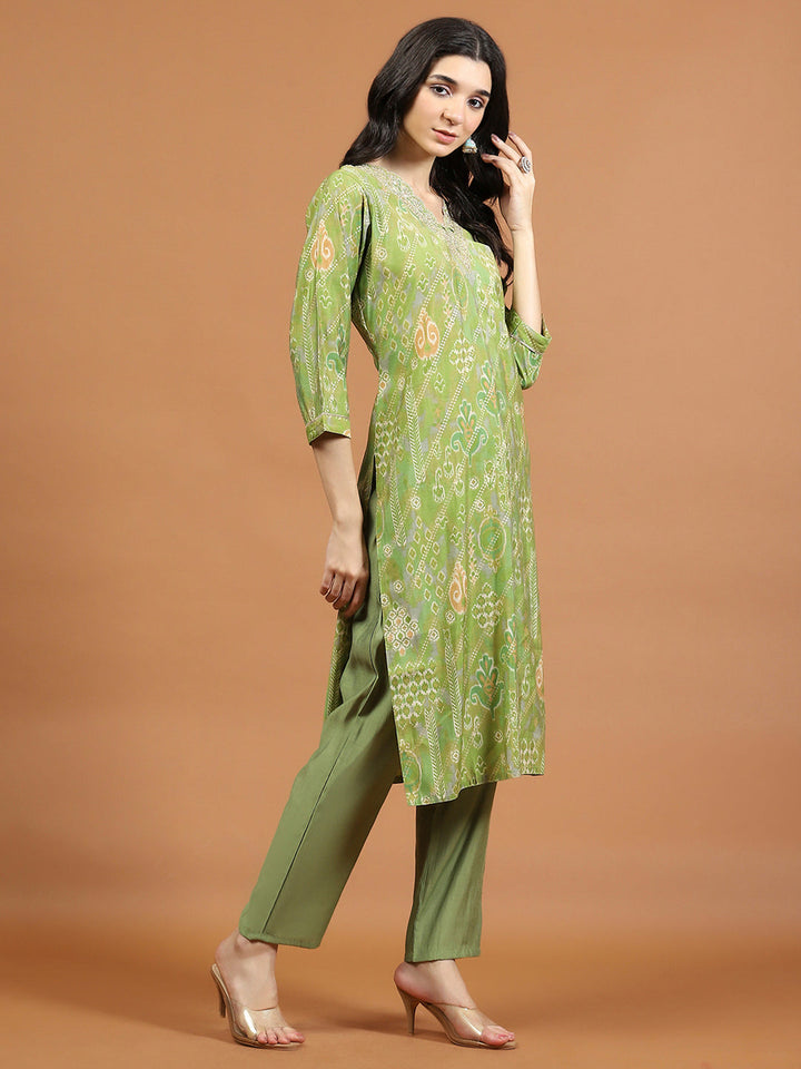Printed Muslin Kurta With Pants