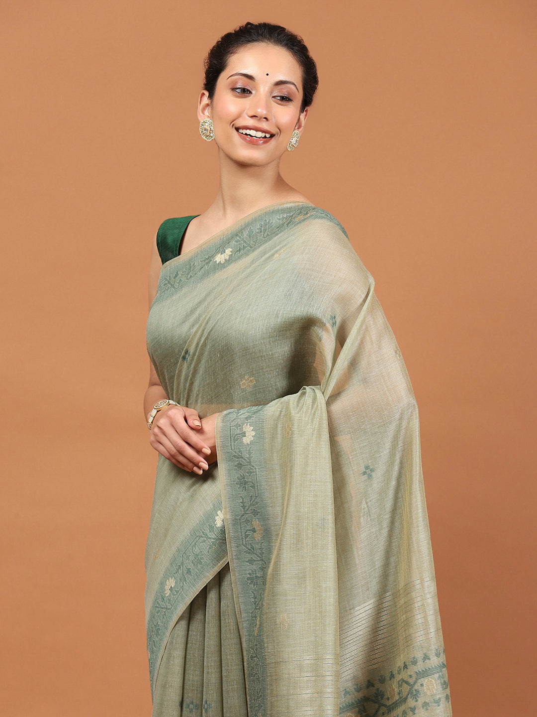 Woven Border Booti Art Silk Saree