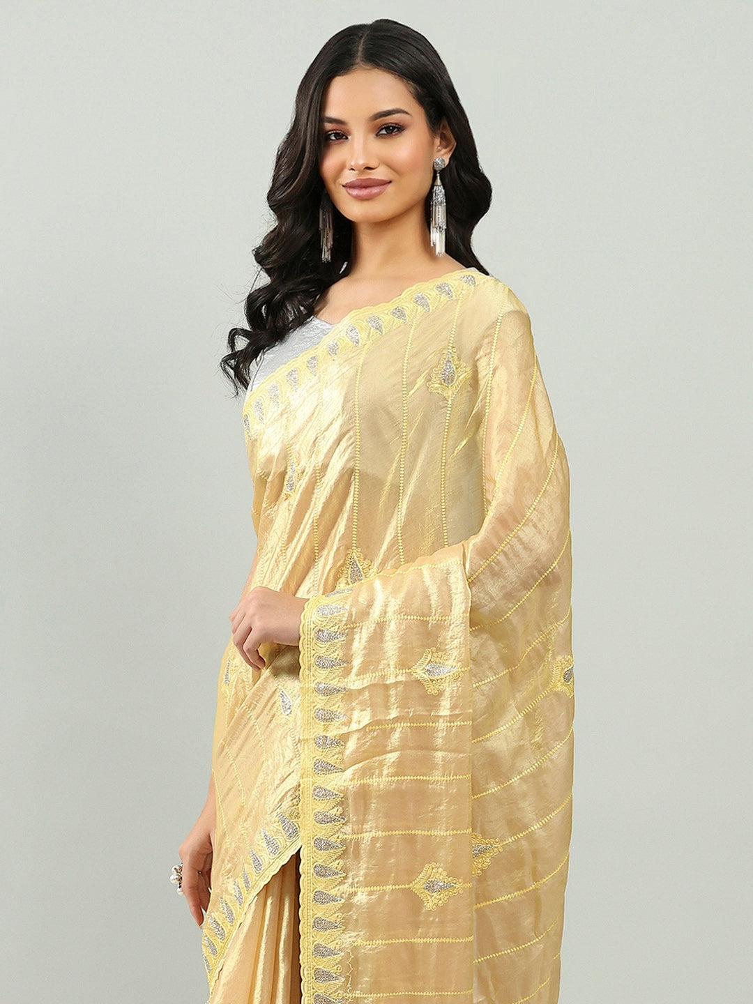 Zari Border Booti Organza Saree