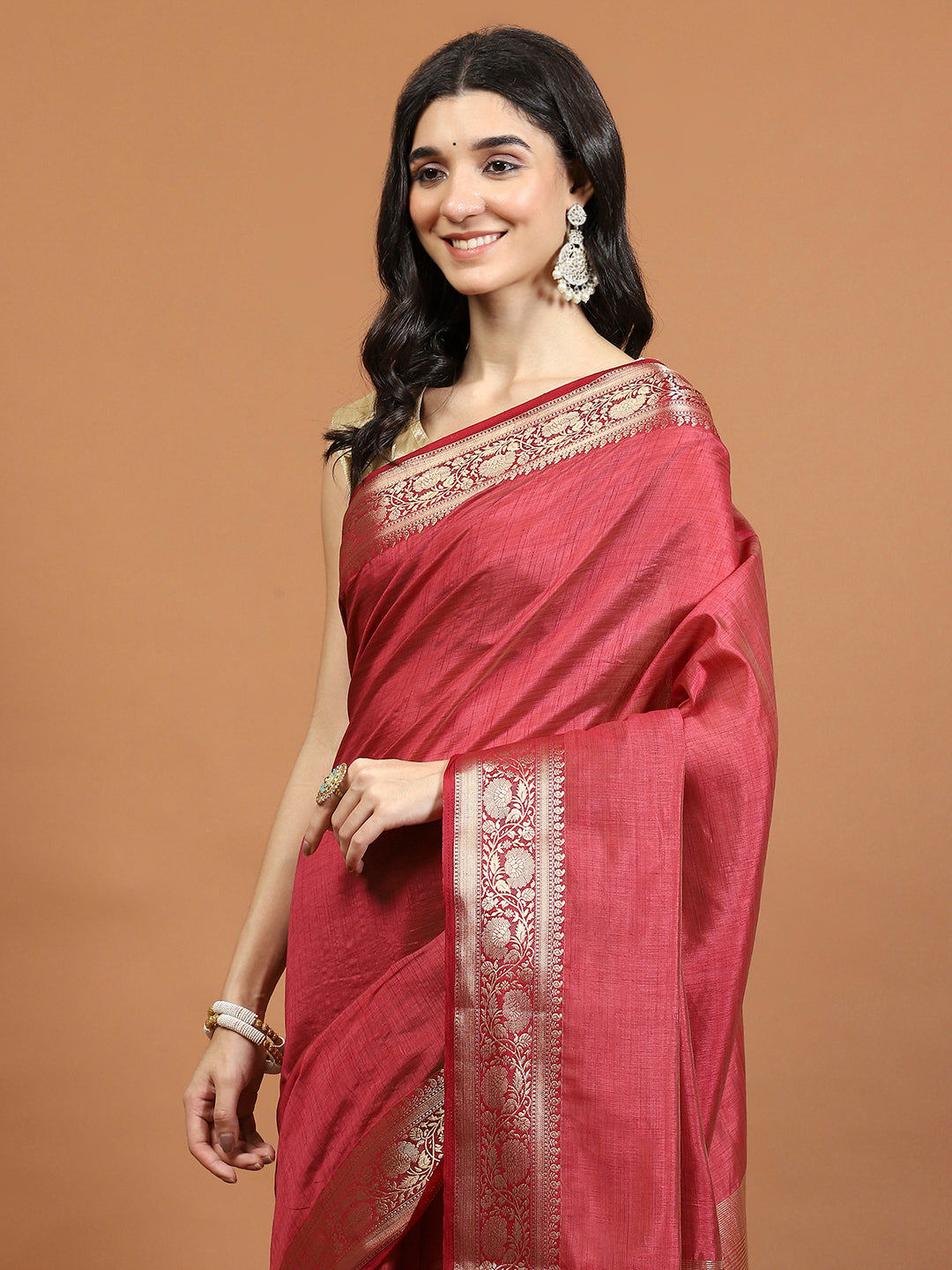 Zari Border Booti Art Silk Woven Saree