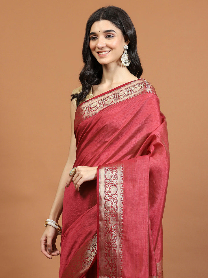 Zari Border Booti Art Silk Woven Saree