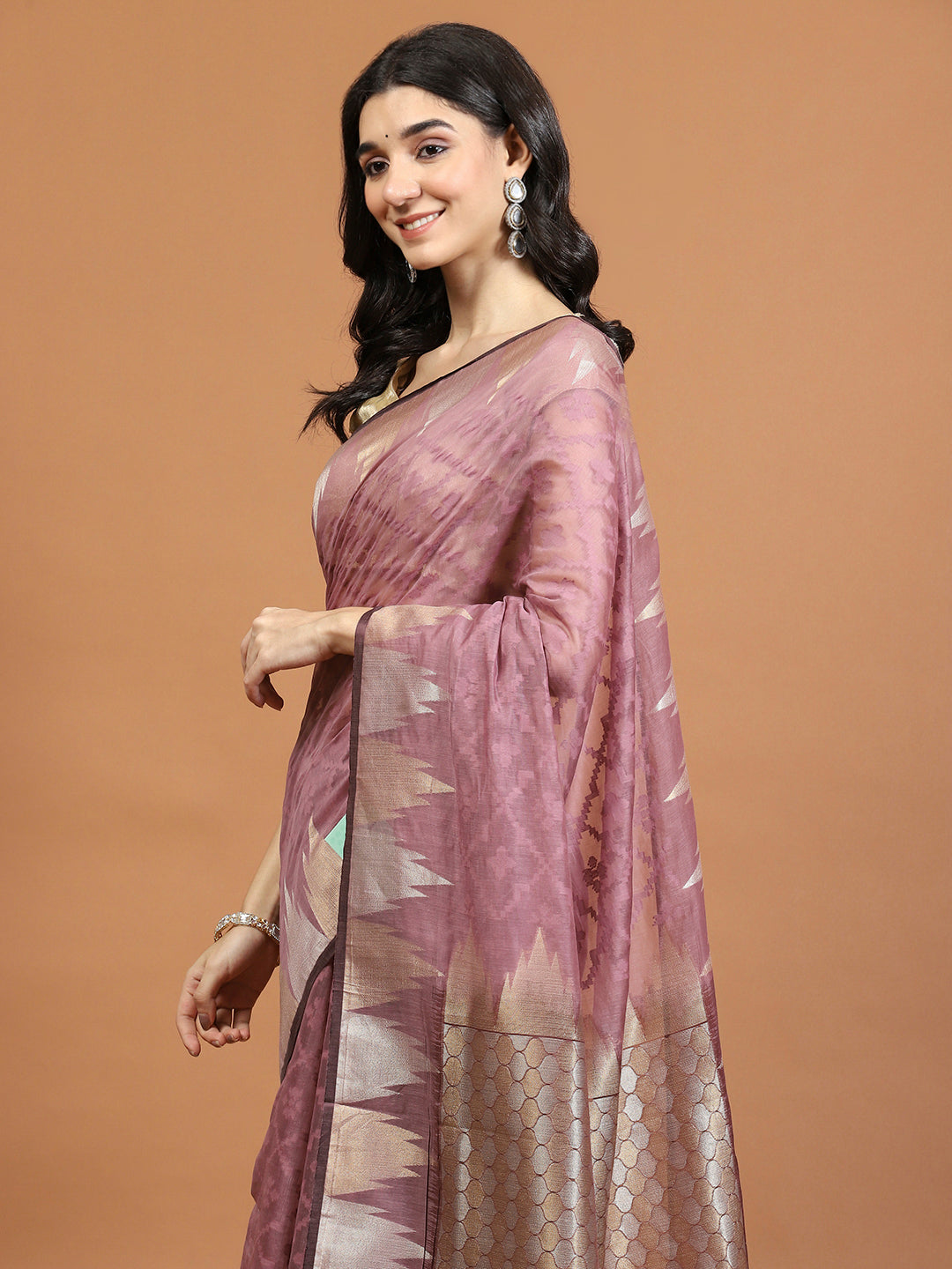 Zari Border Booti Art Silk Woven Saree