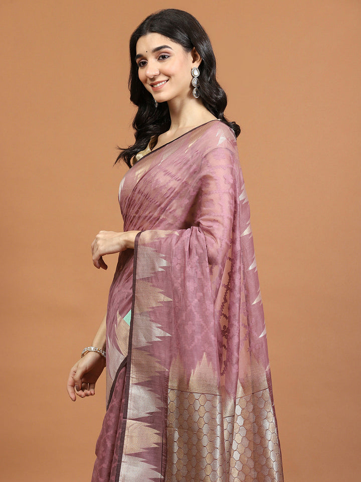 Zari Border Booti Art Silk Woven Saree