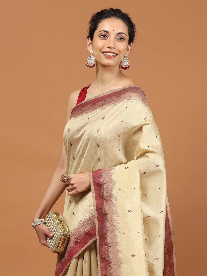 Woven Border Booti Art Silk Saree