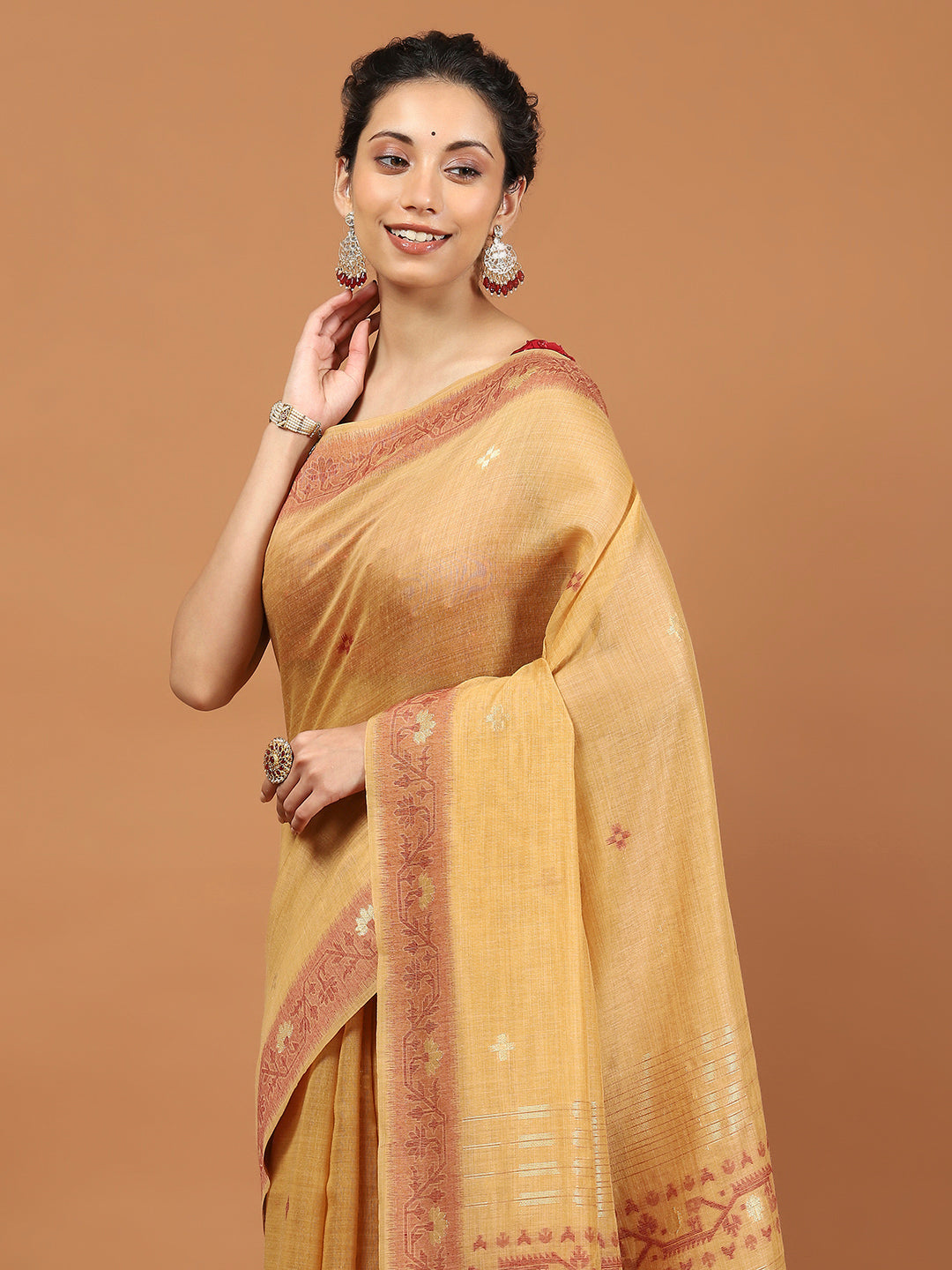 Woven Border Booti Art Silk Saree
