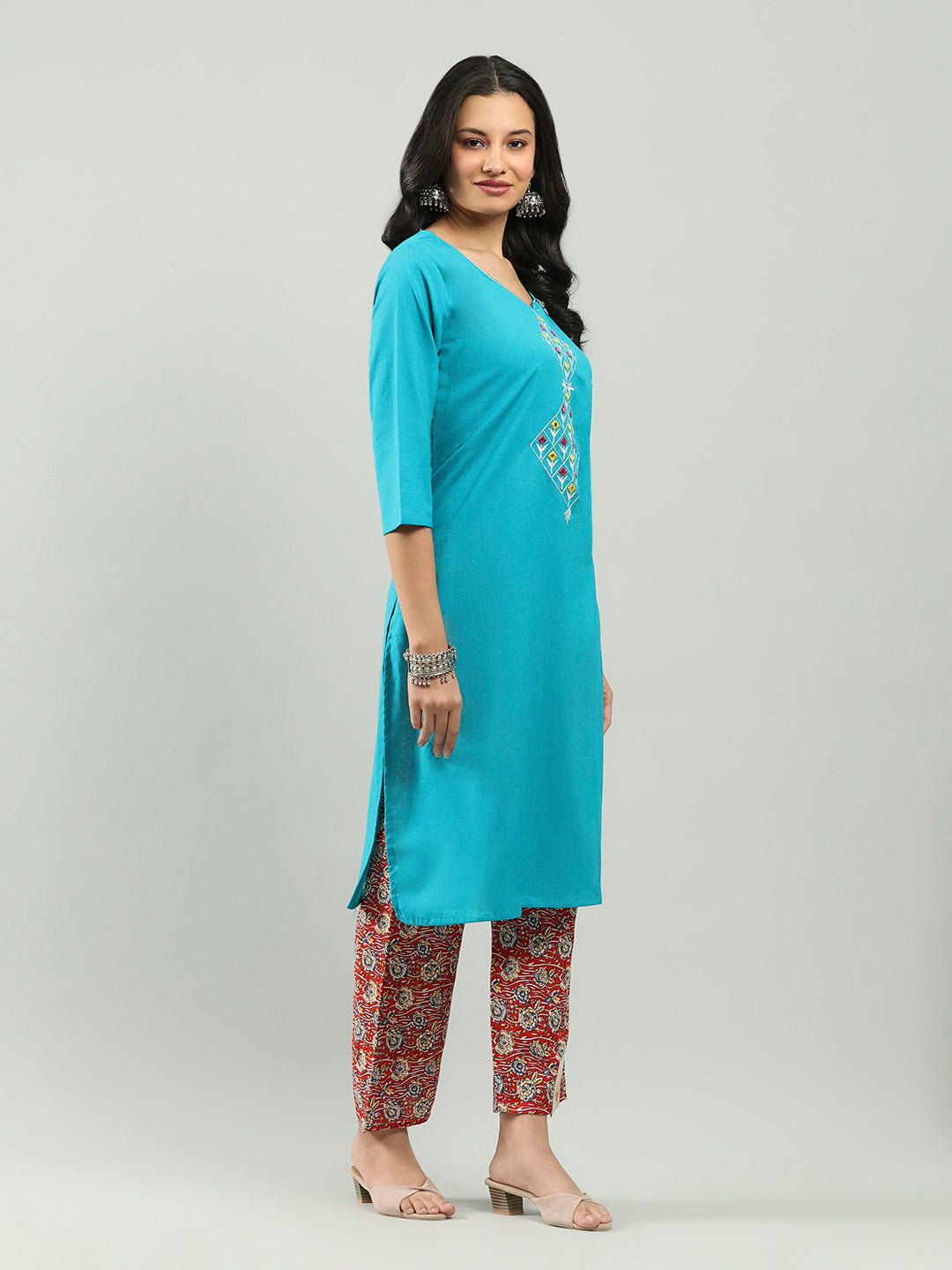 Printed Cotton Blend Kurta With Pants &amp; Dupatta