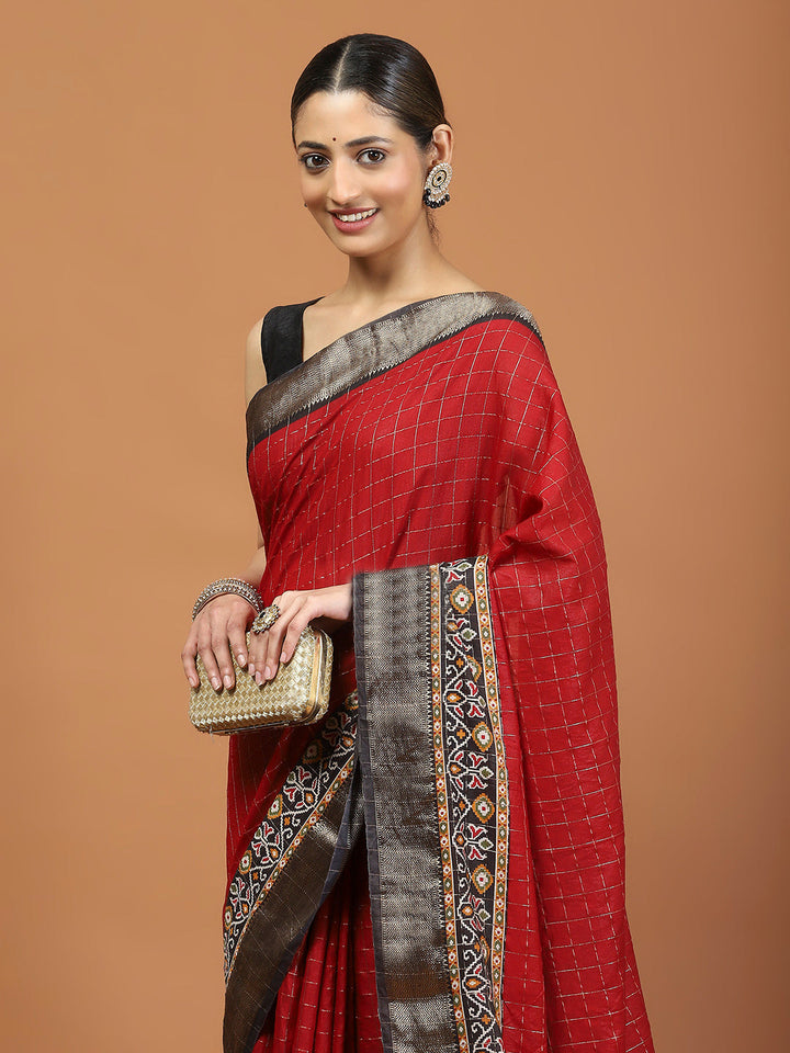 Patola Zari Border Printed Cotton Blend Woven Saree