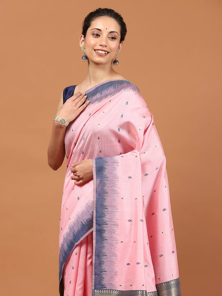 Woven Border Booti Art Silk Saree