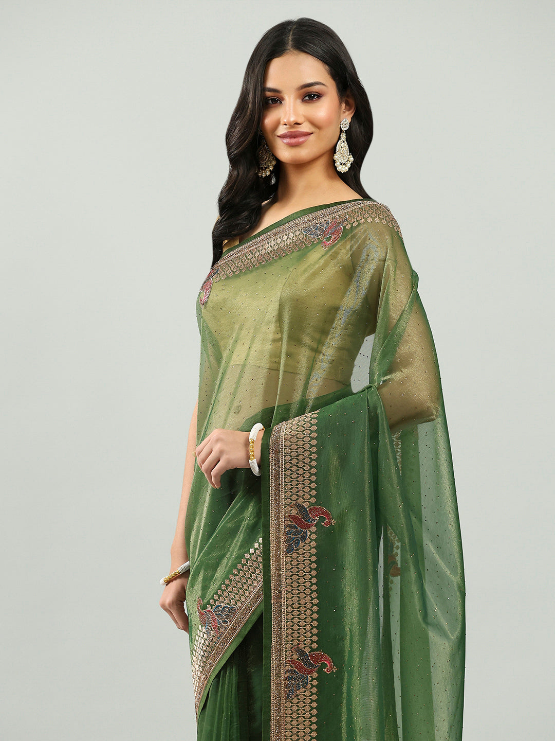 Stone Embroidery Tissue Saree