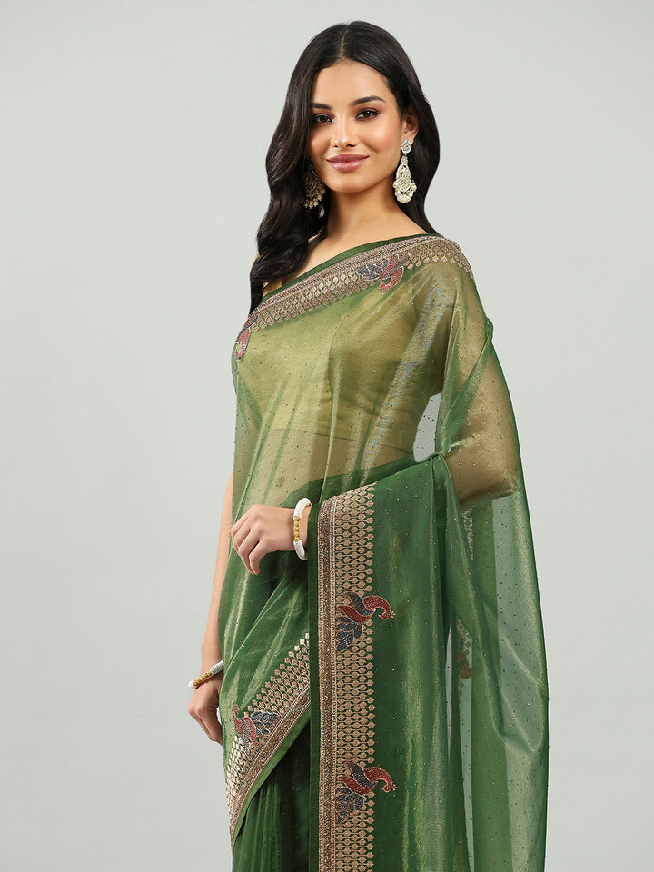 Stone Embroidery Tissue Saree