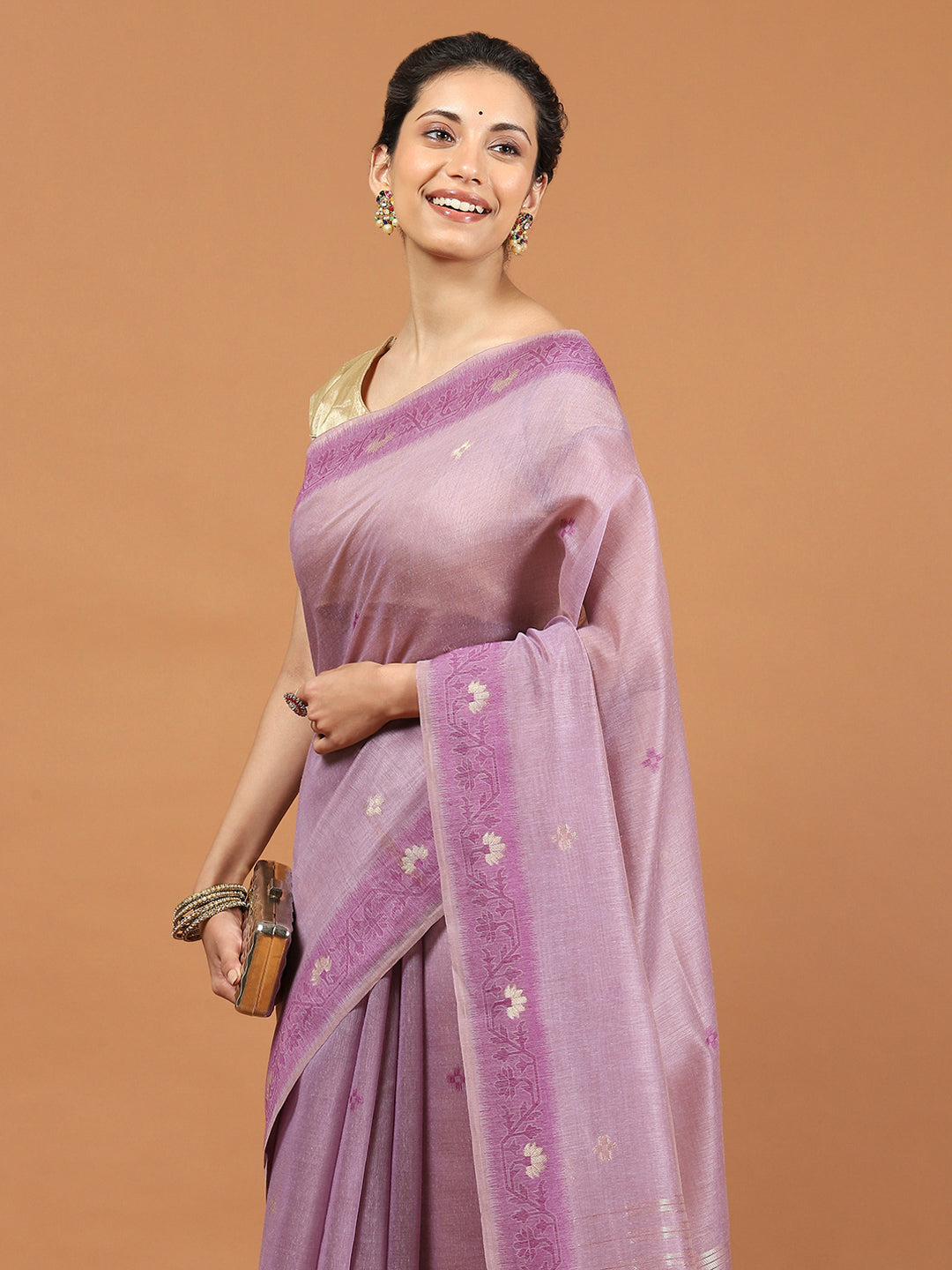 Woven Border Booti Art Silk Saree