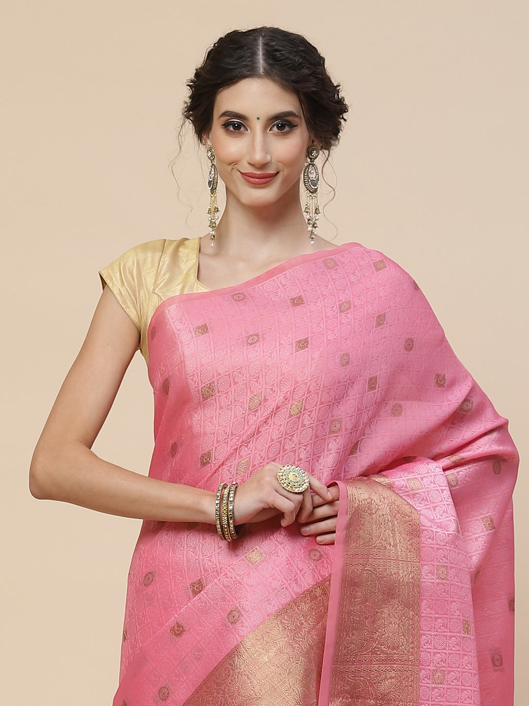 Resham Zari Border Cotton Woven Saree