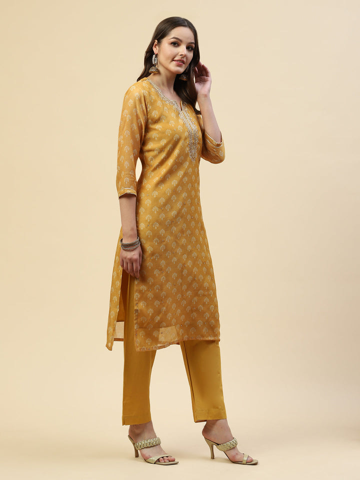 Neck Embroidered Chanderi Kurta With Pants