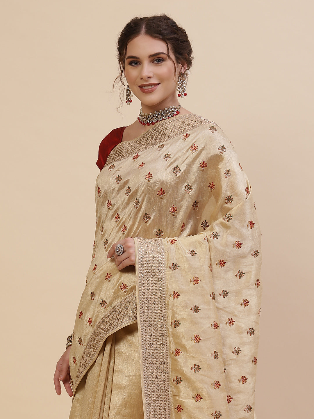 Resham Jaal Embroidered Art Tussar Saree