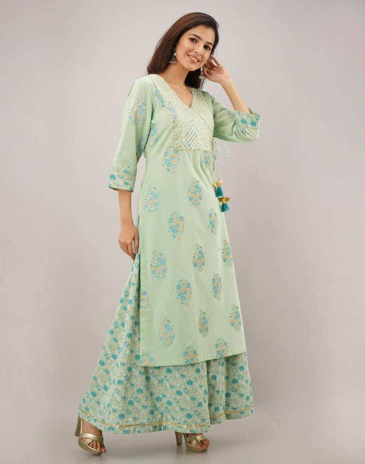 Printed Cotton Kurti With Plazzo