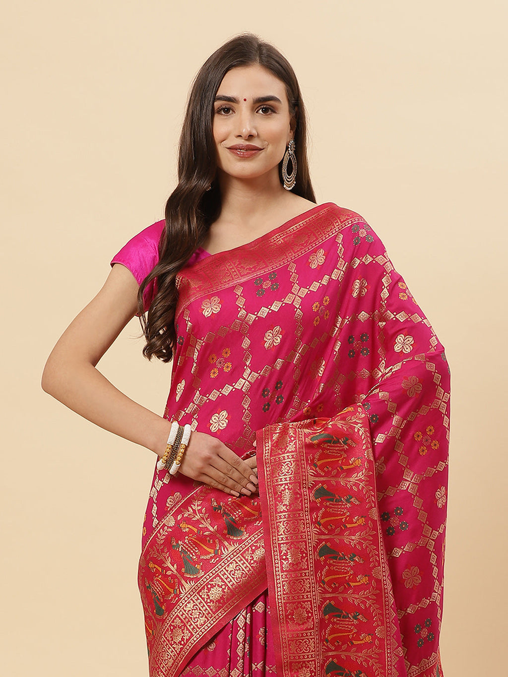 Bandhez Art Handloom Saree With Zari Jaal Border