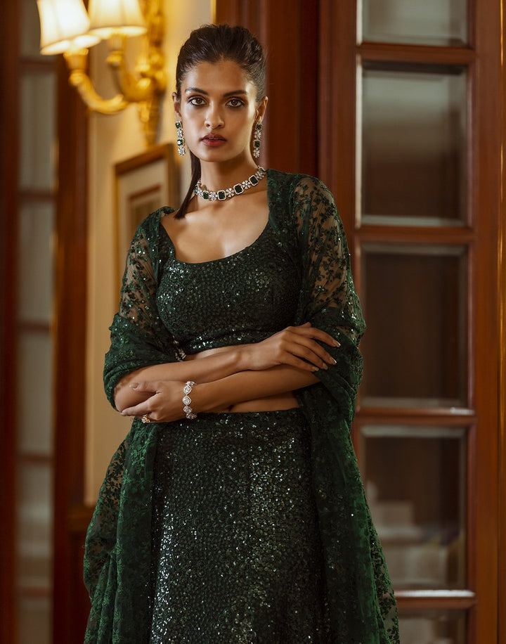 Sequence Embroidered Net Lehenga With Choli And Net Dupatta