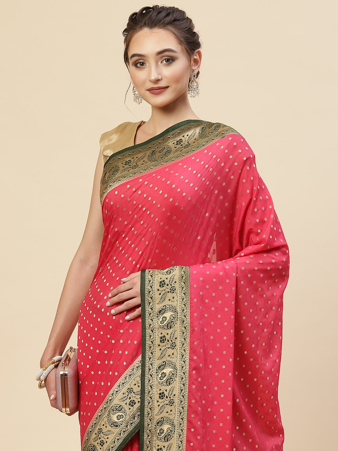 Zari Border Booti Georgette Plain Saree
