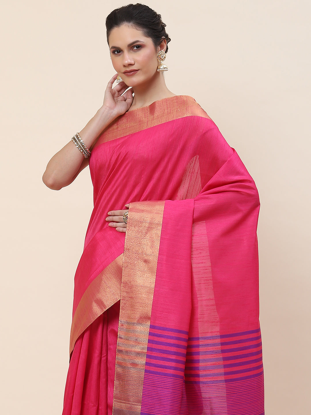 Plain Zari Border Woven Handloom Saree