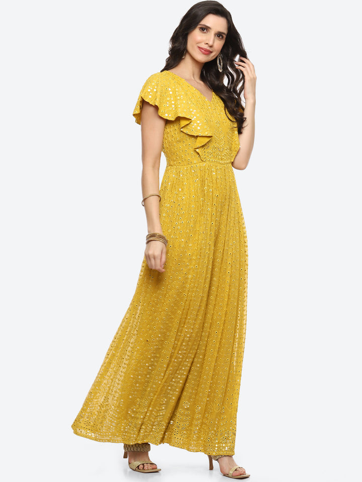 Mirror Booti Georgette Net Dupatta Gown Dress