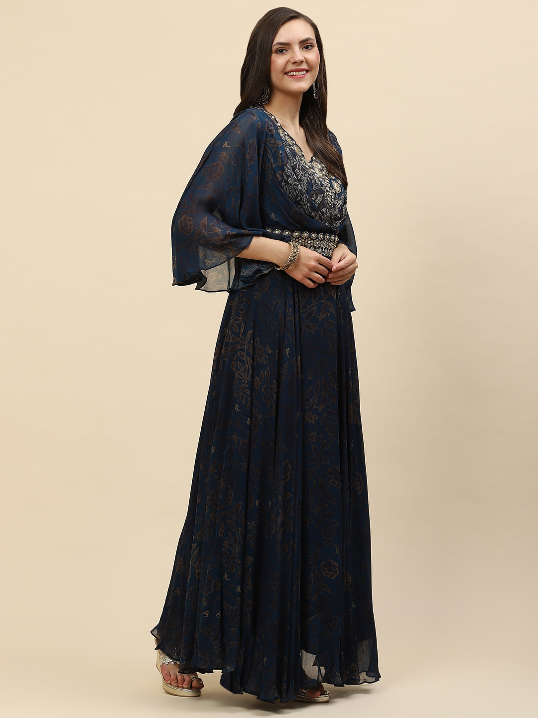 Digital Floral Printed Georgette Gown Dress