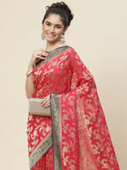 Floral Zari Jaal Georgette Plain Saree