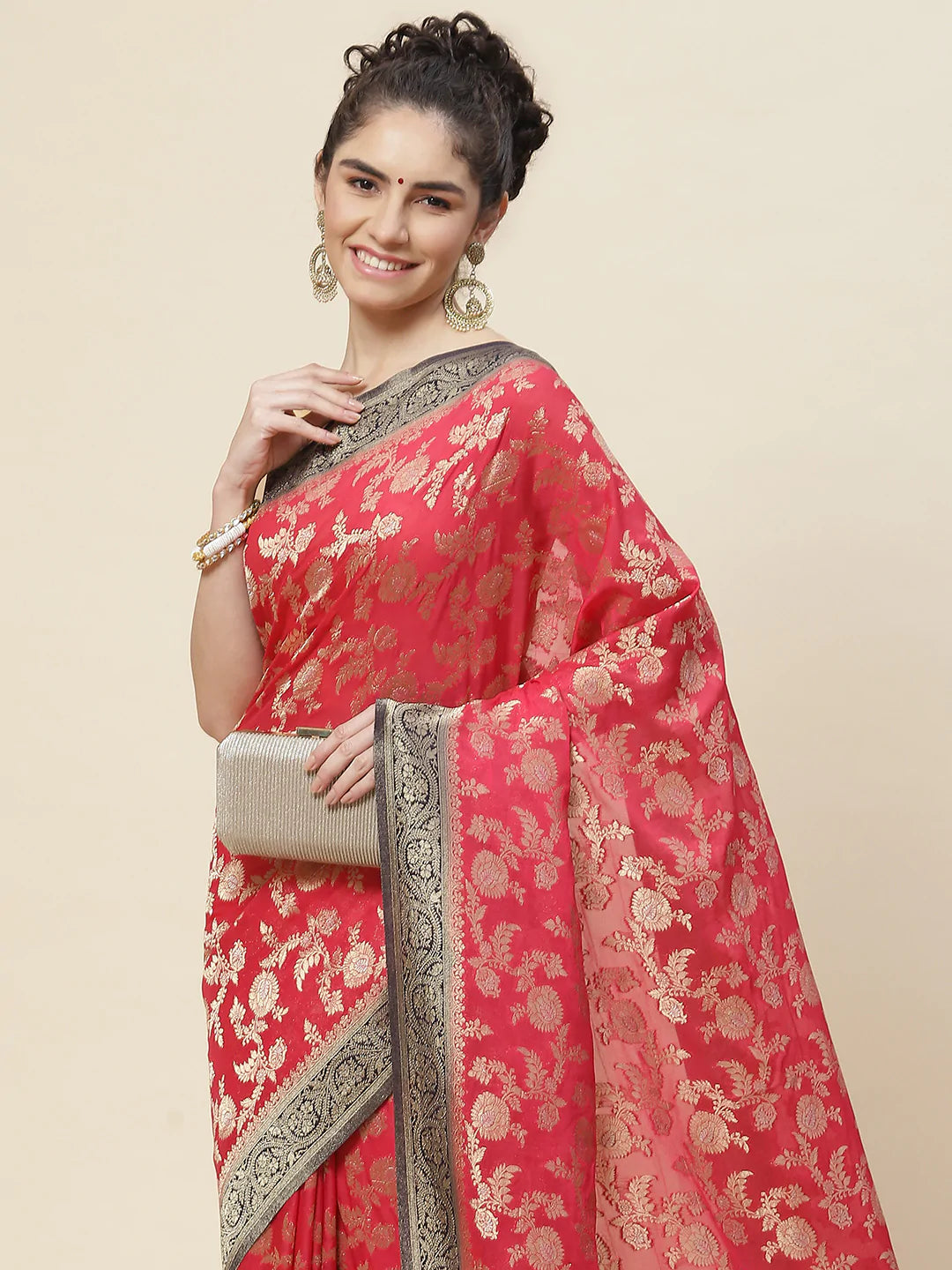 Floral Zari Jaal Georgette Plain Saree