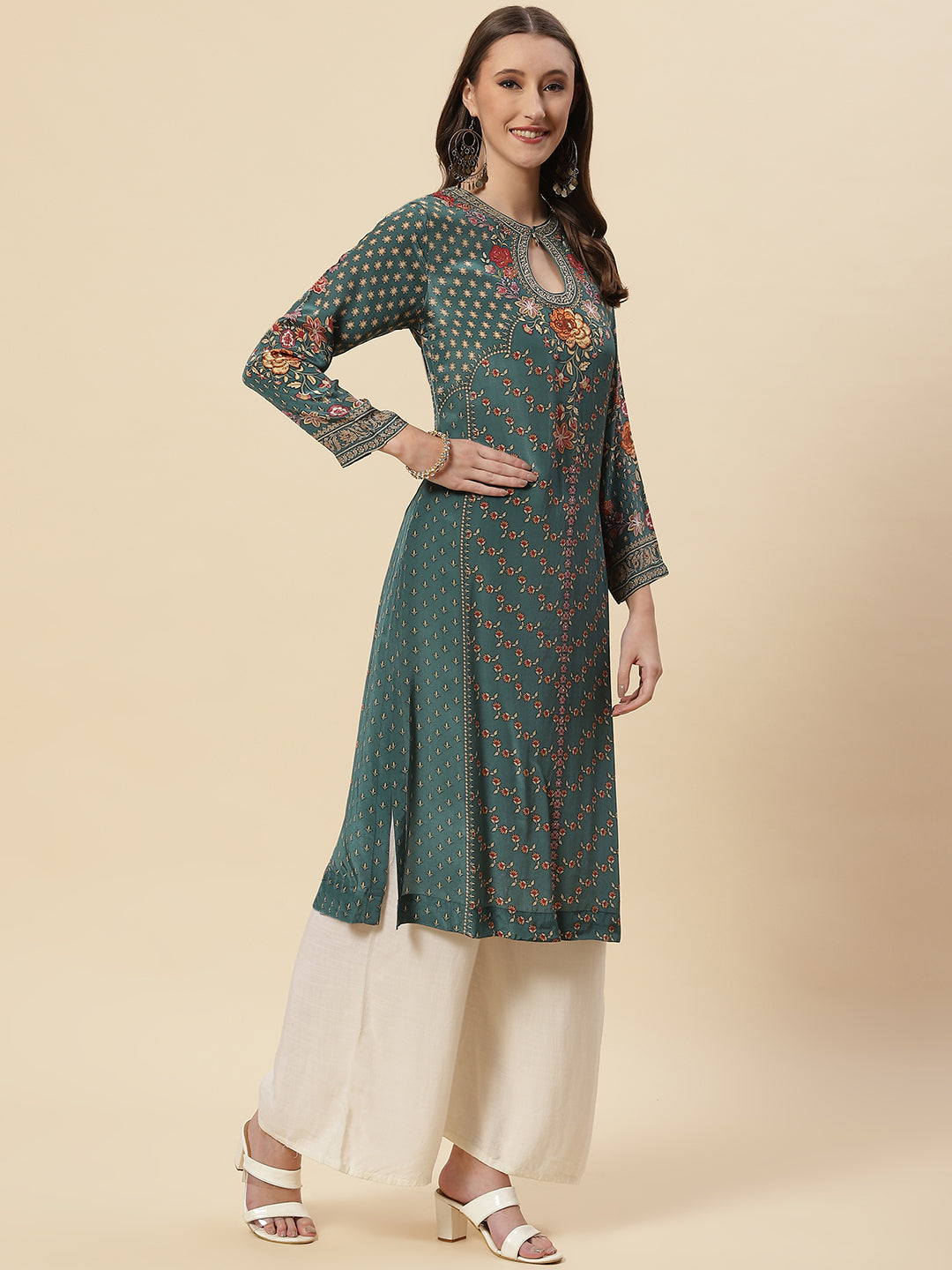 Floral Printed Crepe Kurta