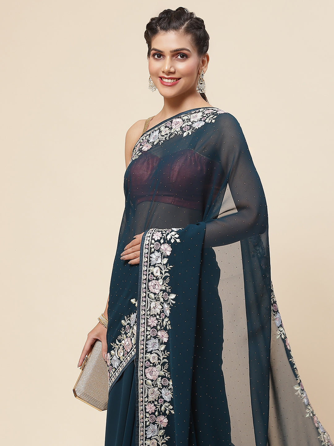 Floral Embroidered Georgette Saree